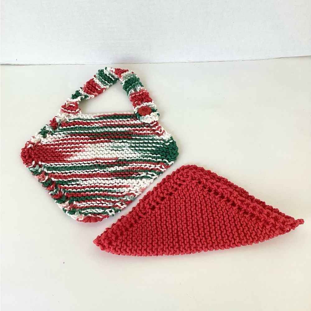 Bib Sets  Baby Washcloth Hand Crafted Red Green White  Cotton Holiday Christmas